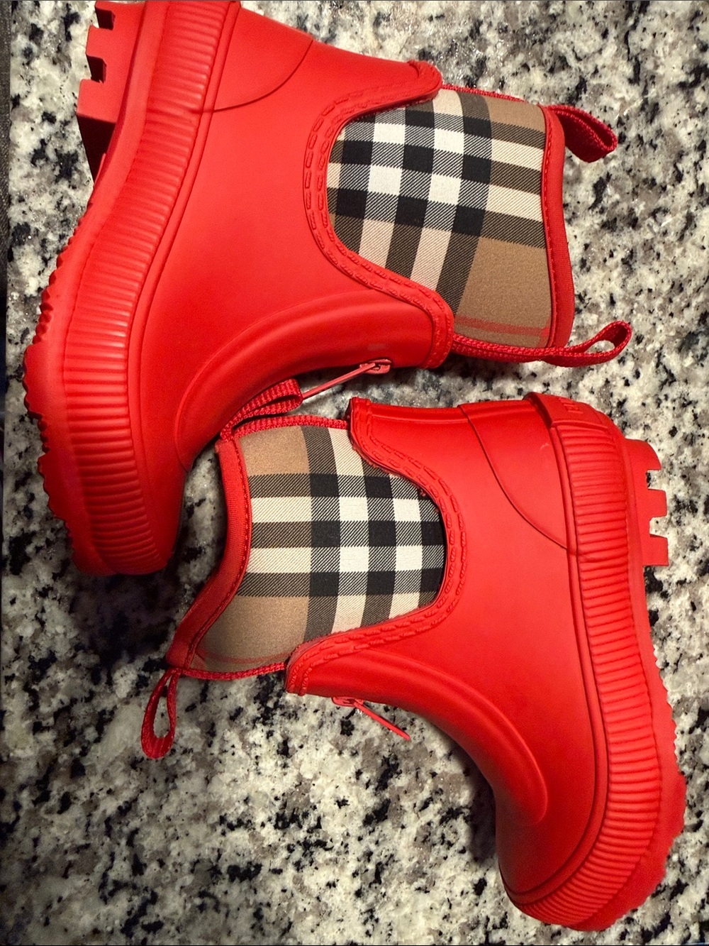 Kids Red Plaid Burberry Rain Boots